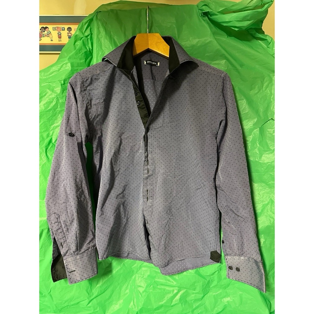 Bespoke Men's Dress Shirt Medium Blue Pattern Button Down Long Sleeve